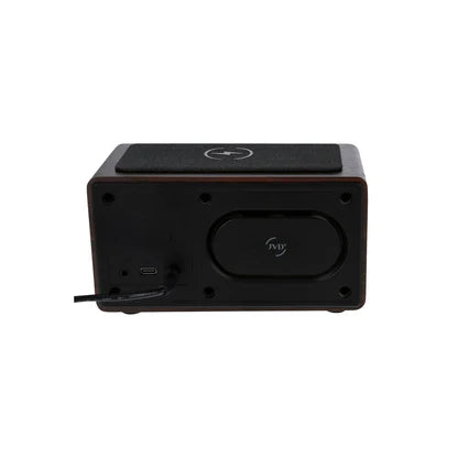 JVD Carabay desk alarm clock with Bluetooth speaker, 5W wireless charging, FM radio, LED display, dark brown