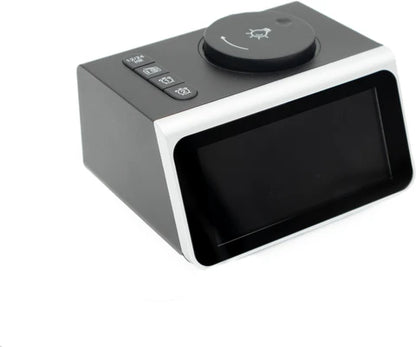 JVD desktop alarm clock with 5W wireless charging, Bluetooth, LED display, FM radio, black/silver